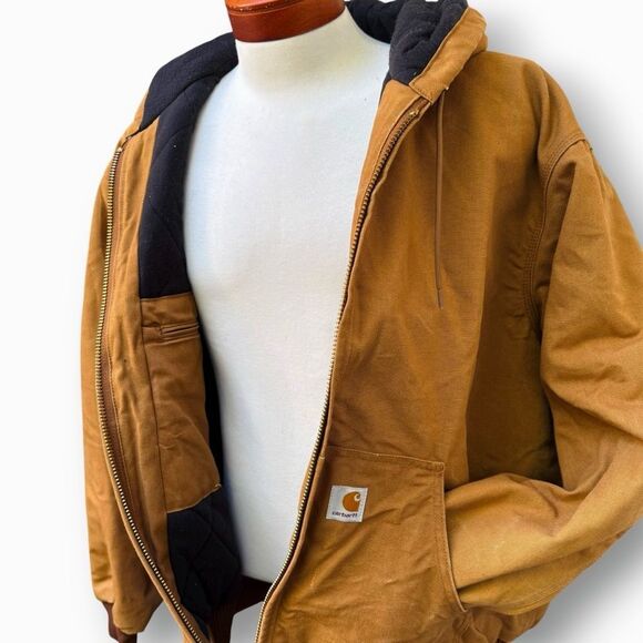 Vintage Carhartt J140 BRN Hooded Active Jacket Quilted Men’s size XXL 2XL Wheat - Picture 8 of 12